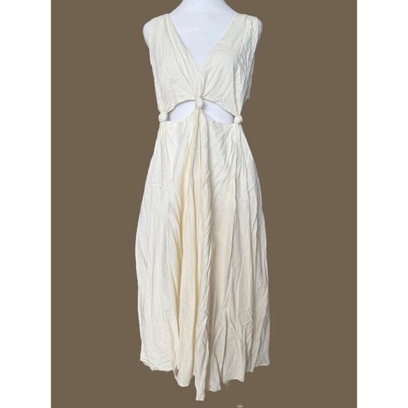 Farm Rio Knotted Cut Out Linen Blend Midi Dress M - Picture 2 of 11